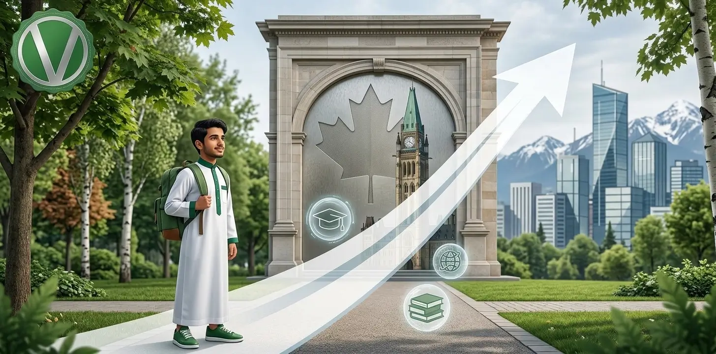 طالب عربي يدرس في مكتبة إحدى الجامعات الكندية ضمن برامج المنح الدراسية لعام 2026