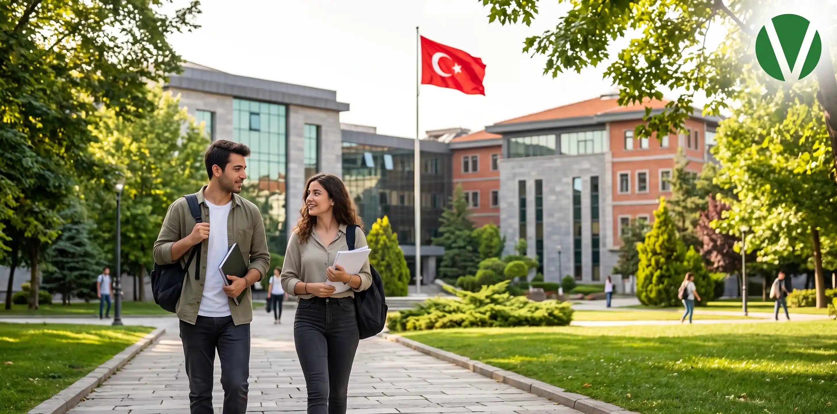 `طالب وطالبة في حرم إحدى أفضل الجامعات التي تدرّس باللغة الإنجليزية في تركيا`
